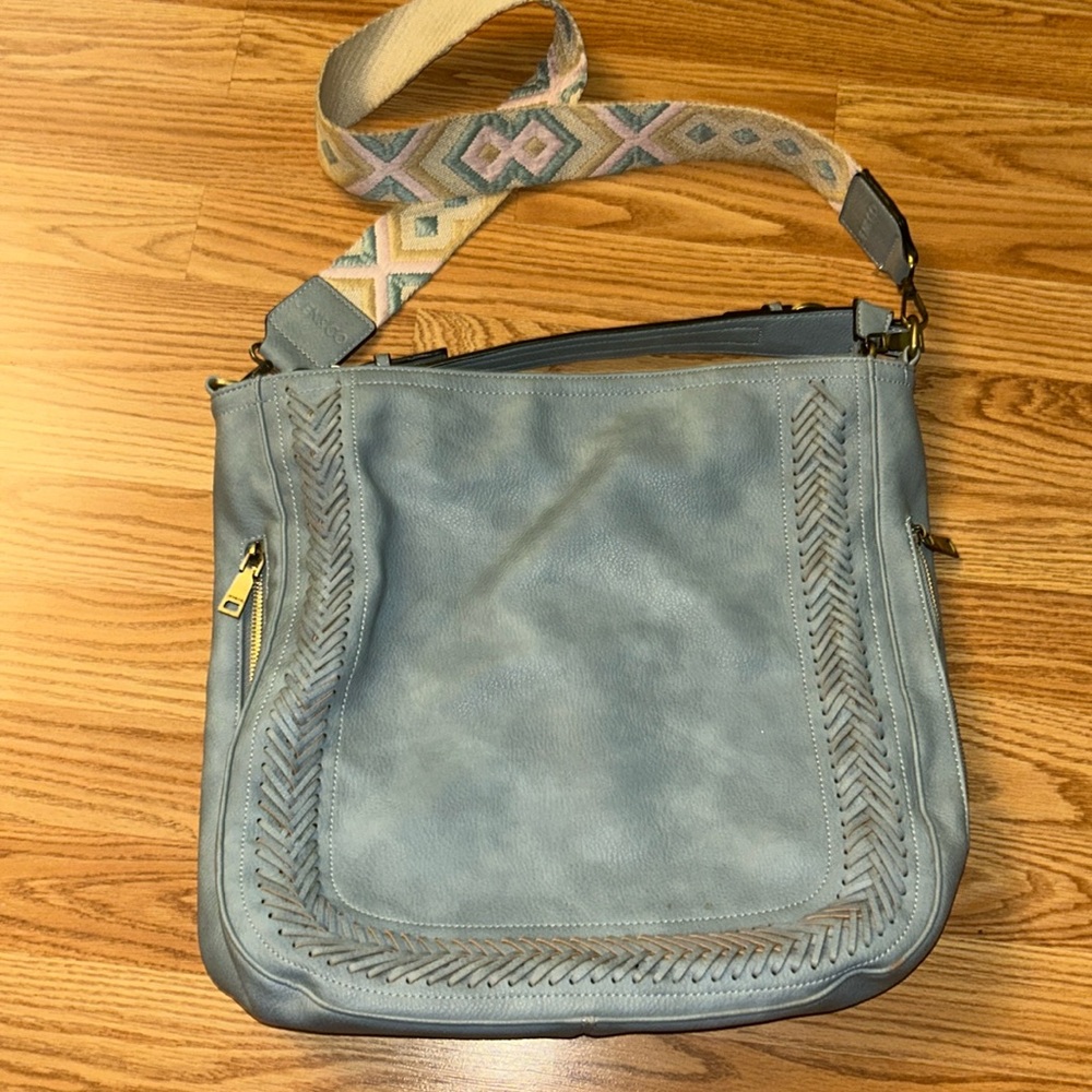 Jen & Co, Aris Whipstitch Hobo/Crossbody Guitar Strap,  dusty blue Vegan Leather